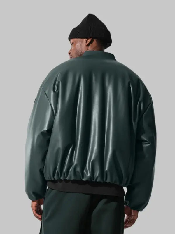 Alo Leather Bomber Jacket Green