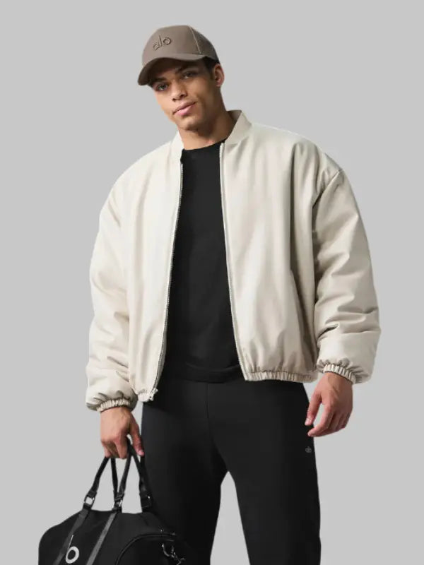 Alo Leather Bomber Jacket White