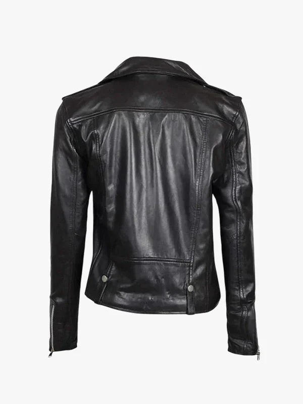 Amber Asymmetrical Black Leather Biker Jacket