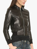 Amrika Leather Utopia Leather Cropped Bomber Jacket