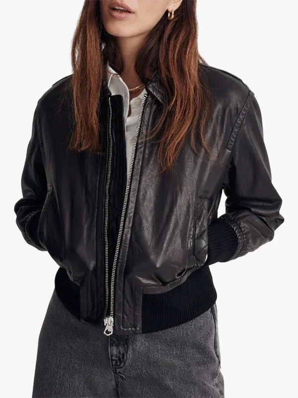 Amrika Leather Valiant Black Washed Leather Bomber Jacket