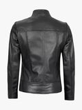 Amy Women's Black Cafe Racer Black Leather Jacket