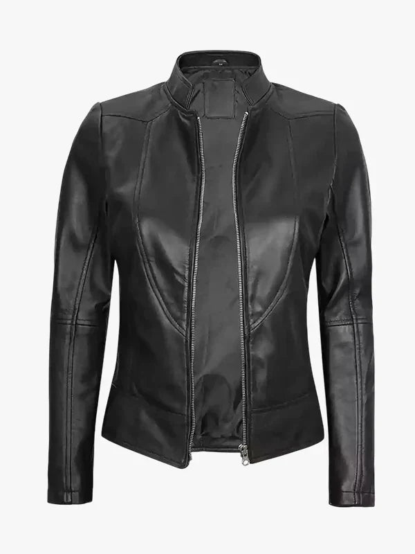 Amy Cafe Racer Black Leather Jacket