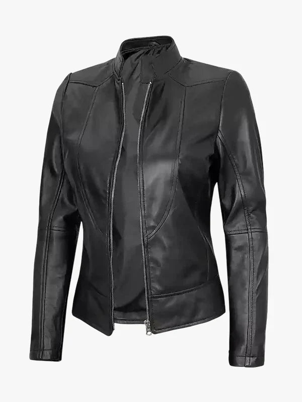 Amy Women's Cafe Racer Black Leather Jacket