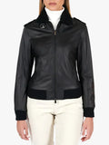 Antea Black Lamb Leather Bomber Aviator Smooth Effect Jacket