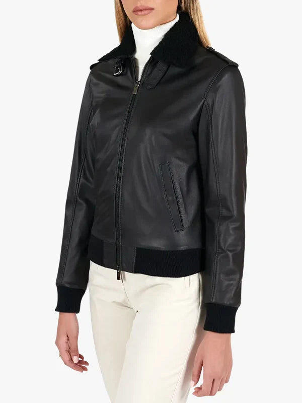 Antea Black Lamb Leather Bomber Smooth Effect Jacket