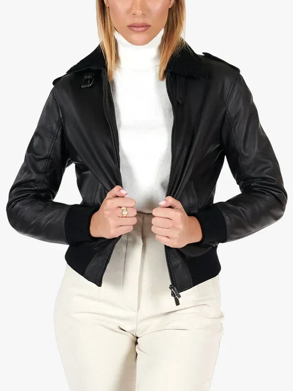 Antea Lamb Leather Bomber Aviator Smooth Effect Jacket
