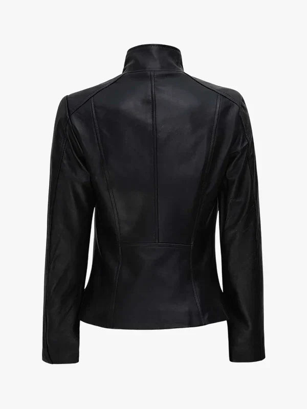 Arezzo Black Closure Leather Cafe Racer Jacket