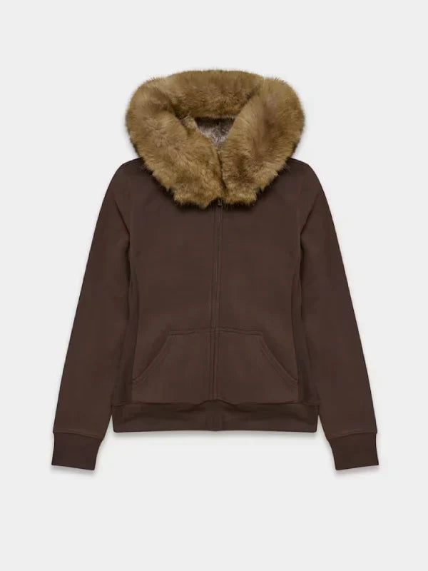 Aritzia Fur Hoodie Brown