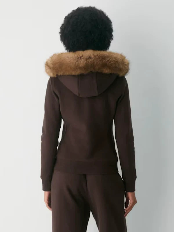 Aritzia Fur Zip-Up Hoodie Brown
