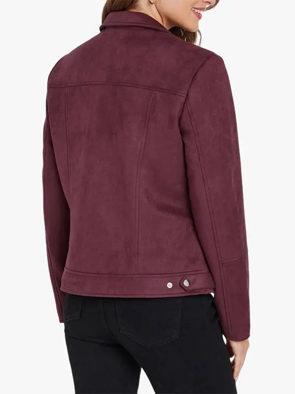 Asymmetrical Zip Burgundy Suede Leather Biker Moto Jacket