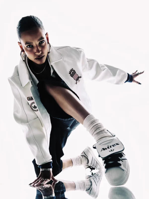 Avirex x Adidas Leather Jacket White