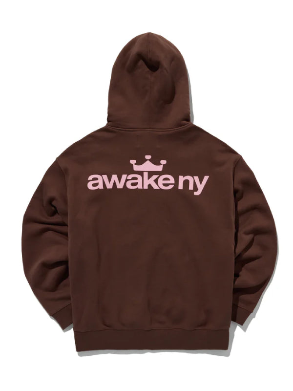 Awake NY Crown Logo Full Zip Hoodie Brown