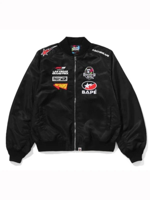 BAPE x F1LVMulti Logo Bomber Jacket Black