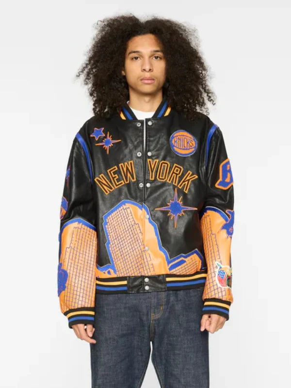 BBC X Jeff Hamilton Knicks Leather Varsity Jacket Black