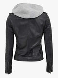 Bagheria Black Leather Biker Jacket With Removable Hood