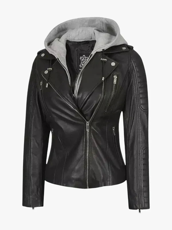 Bagheria Womens Leather Jacket With Hood