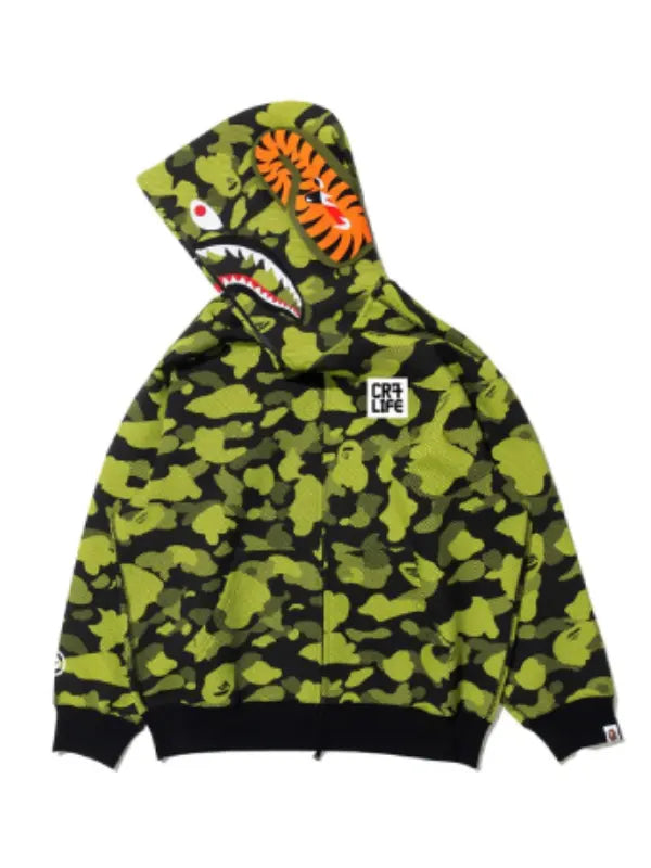 Bape x CR7 Life Logo Relaxed Fit Shark Full Zip Hoodie Green