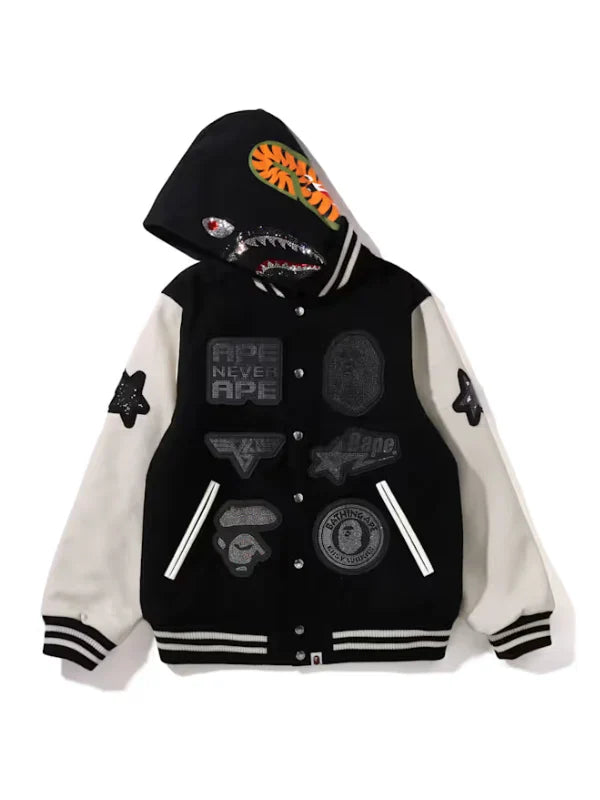 Bape x Swarovski Shark Hooded Varsity Jacket