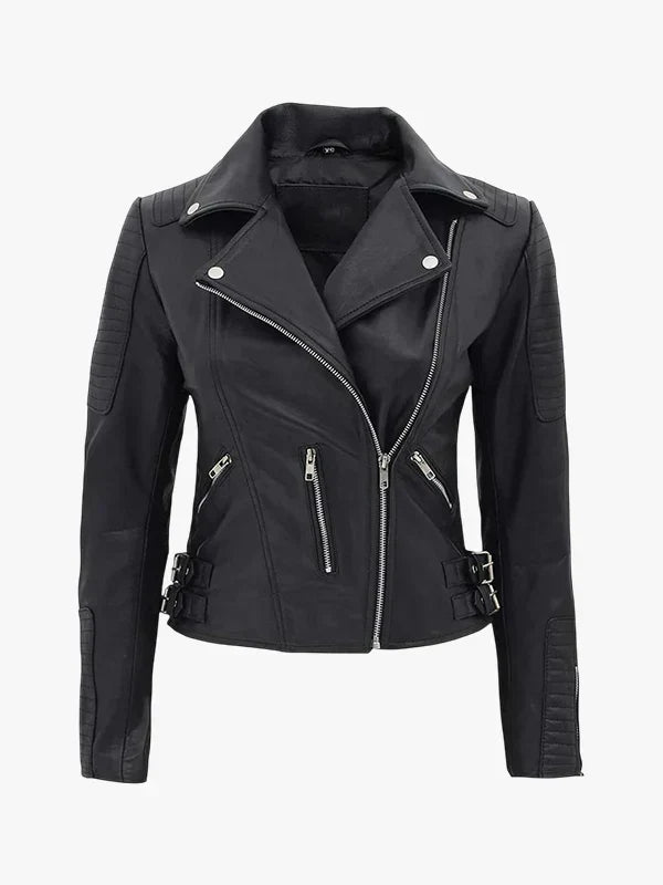 Bari Women Asymmetrical Leather Moto Jacket