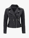 Bari Women Asymmetrical Leather Moto Jacket