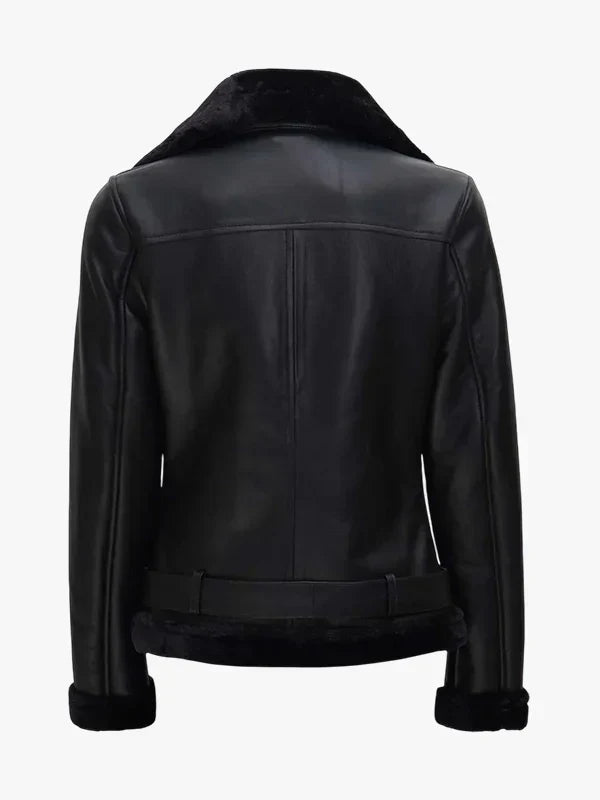 Black Agnes Women's Black Leather Shearling Jacket