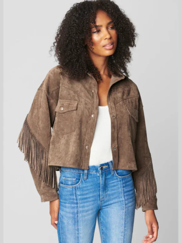 Blank NYC Hot Cocoa Fringe Suede Jacket