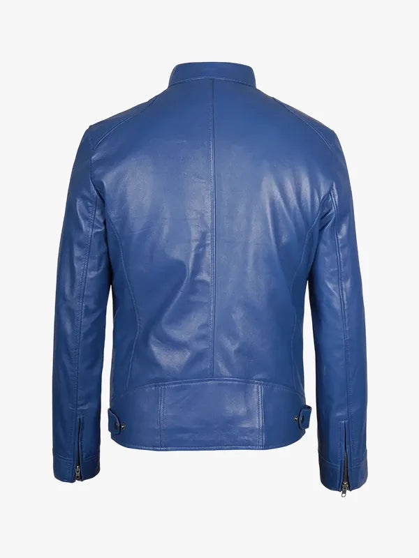 Blue Biker Leather Jacket For Men's
