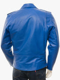 Blue Leather Biker Jacket Men