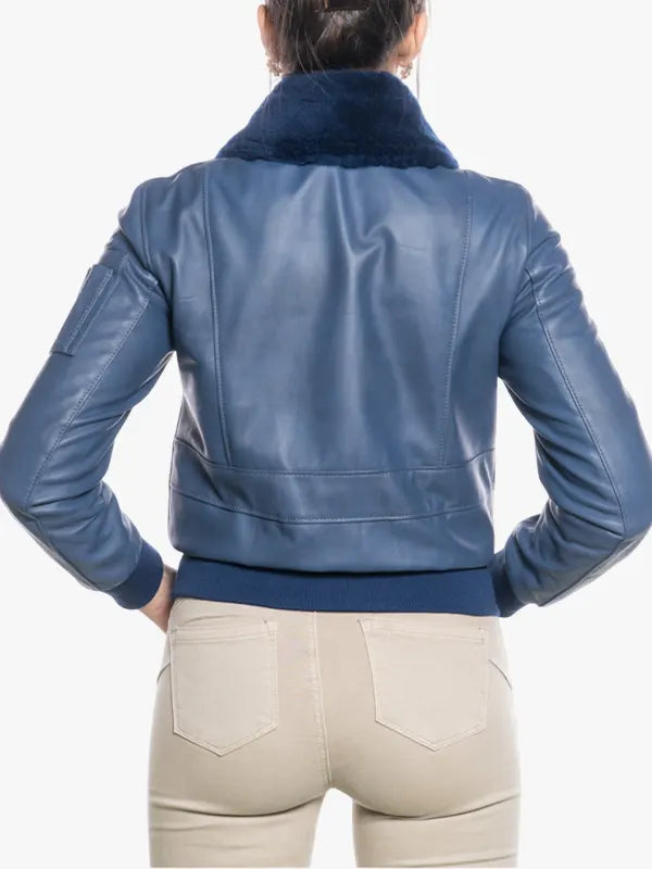 Blue Leather Bomber Jacket – Women's Pilot Inspired