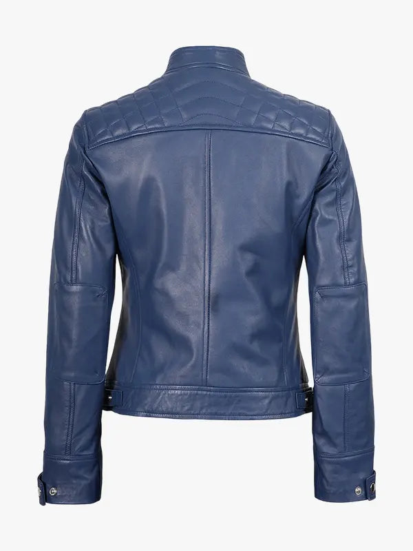 Blue Quilted Lambskin Leather Jacket for Women
