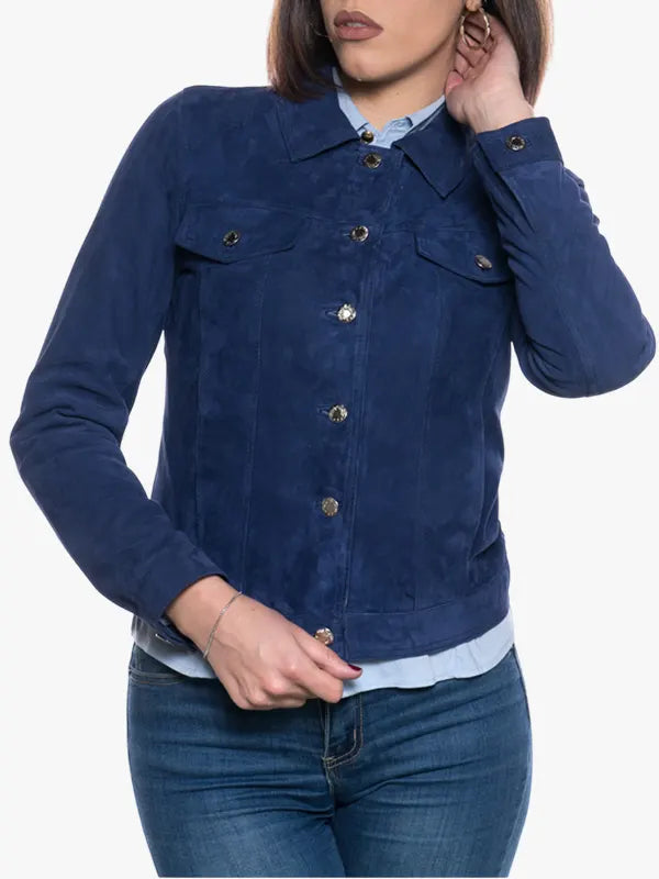 Blue Real Suede Leather Jacket for Women – Giusy