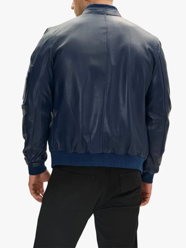 Bomber Genuine Leather Blue Jacket For Men