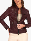 Bordeaux vegetable biker jacket four zipper pockets