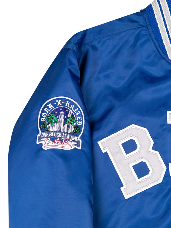 Born x Raised College Stadium Bomber Jacket Blue