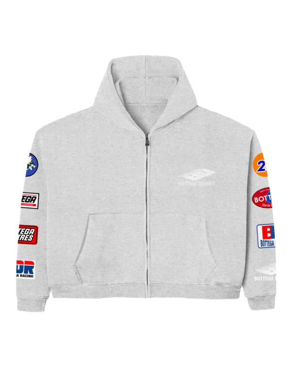 Bottega Desires Patches Grey Zip-Up Hoodie