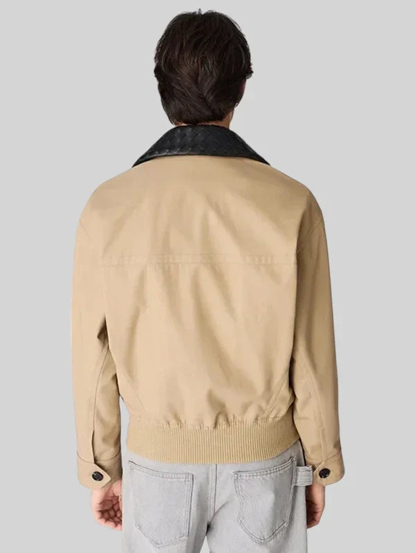 Bottega Veneta Intrecciato Leather-Trimmed Twill Blouson Jacket Beige