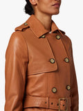 Brown Leather Trench Coat For women