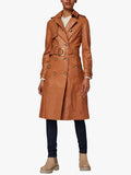 Brown Belted Leather Trench Coat