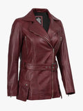 Burgundy Asymmetrical Real Leather Biker Jacket