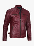 Burgundy Cafe Racer Leather Jacket for Men