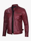Burgundy Cafe Racer Real Leather Jacket for Men