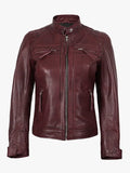 Burgundy Lambskin Biker Style Jacket