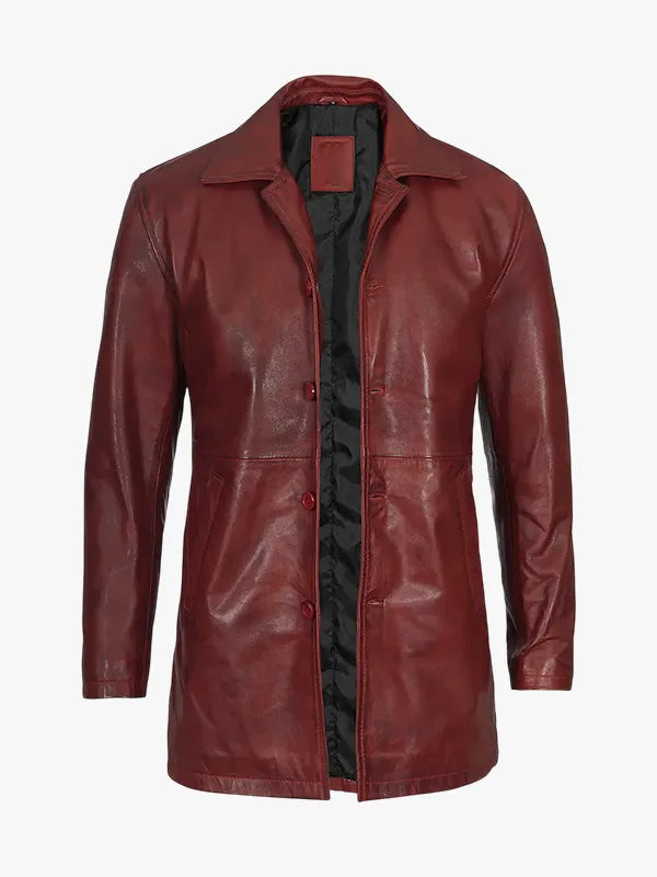 Burgundy Lambskin Leather Car Coat