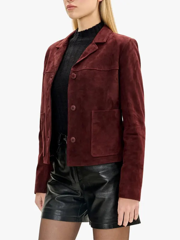 Burgundy Lambskin Leather Short Jacket