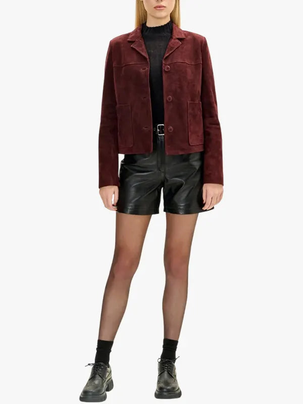 Burgundy Lambskin Leather Suede Jacket