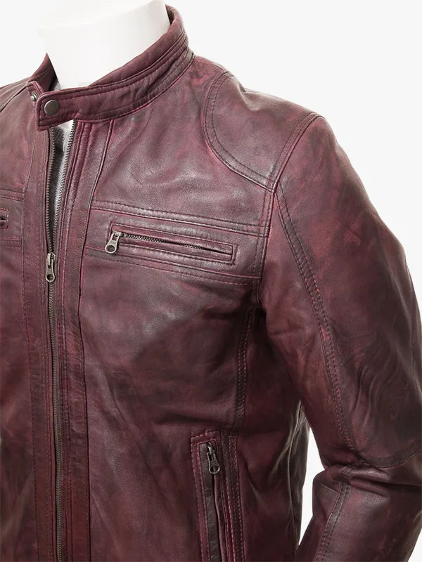 Burgundy Leather Biker Jacket Gooseham