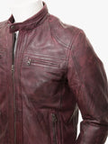 Burgundy Leather Biker Jacket Gooseham