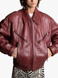 Burgundy Leather Bomber Jacket