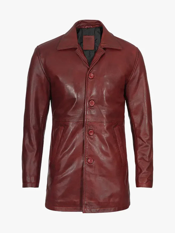 Burgundy Real Lambskin Leather Car Coat